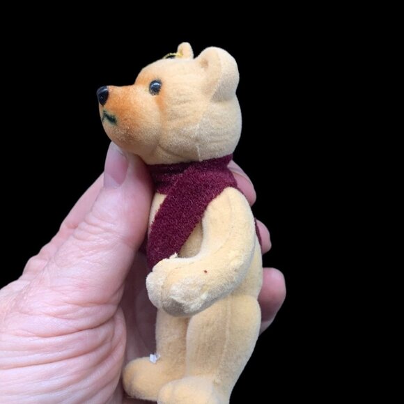 Vintage Blow Mold Flocked Teddy Bear Burgundy Scarf Christmas Ornament - Picture 3 of 9